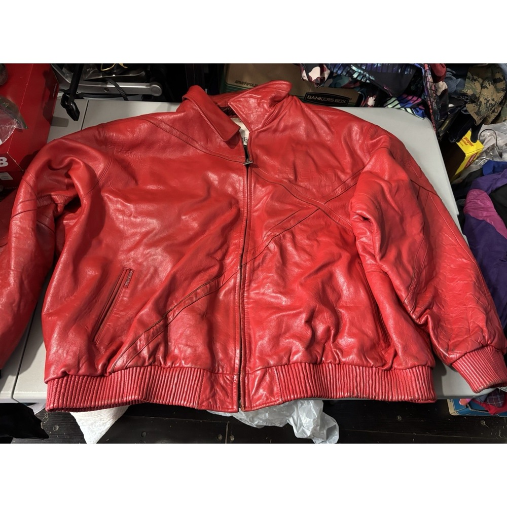 Rare 90s ECKO Leather Fully Lined Jacket Red 5XL